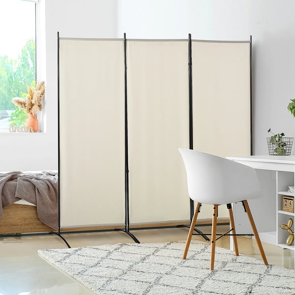Rumsavdelare - Skärm - 3 Paneler - 253×50×182 cm - 6 Beige Metallfötter