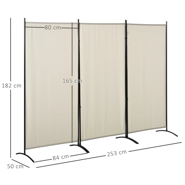 Rumsavdelare - Skärm - 3 Paneler - 253×50×182 cm - 6 Beige Metallfötter