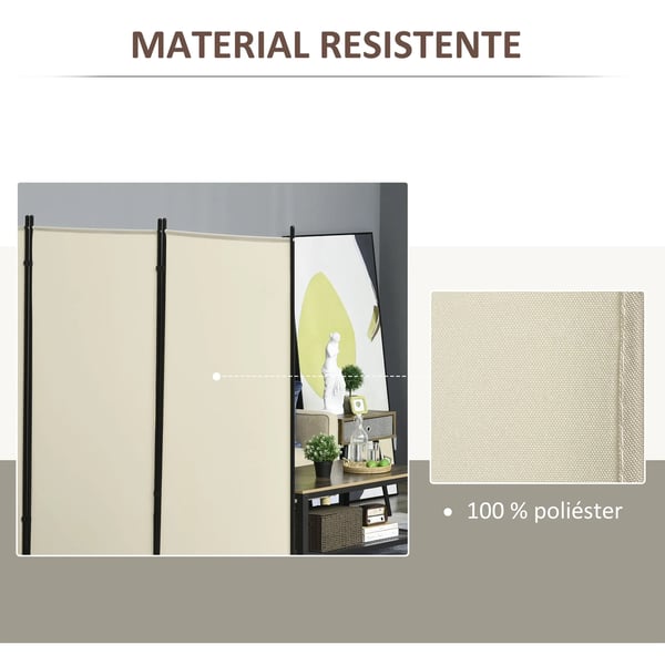 Rumsavdelare - Skärm - 3 Paneler - 253×50×182 cm - 6 Beige Metallfötter