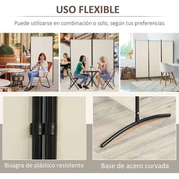 Rumsavdelare - Skärm - 3 Paneler - 253×50×182 cm - 6 Beige Metallfötter
