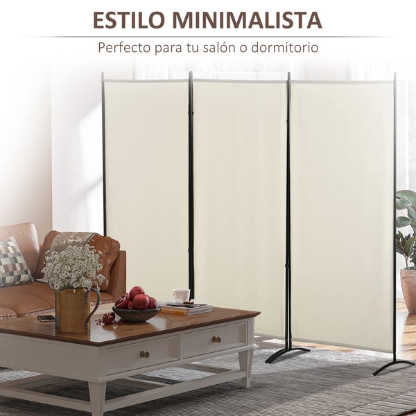 Rumsavdelare - Skärm - 3 Paneler - 253×50×182 cm - 6 Beige Metallfötter