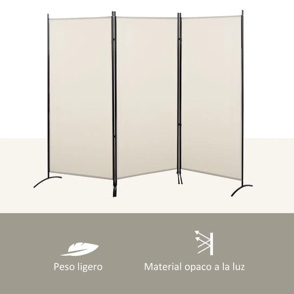 Rumsavdelare - Skärm - 3 Paneler - 253×50×182 cm - 6 Beige Metallfötter