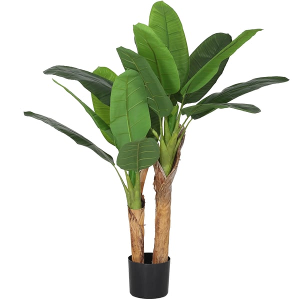 Konstgjort bananträd - Konstväxt med kruka - 120 cm höjd - Ø 17 cm - 15 gröna blad - PP - För utomhus