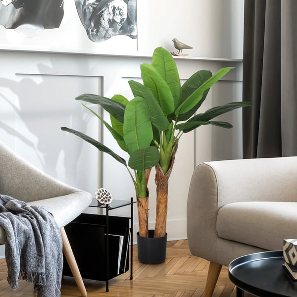 Konstgjort bananträd - Konstväxt med kruka - 120 cm höjd - Ø 17 cm - 15 gröna blad - PP - För utomhus