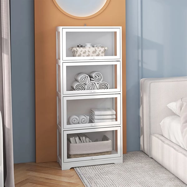 Vitrinskåp för samlare - Displayskåp - Fällbara dörrar - 59 x 30 x 139 cm - Vit