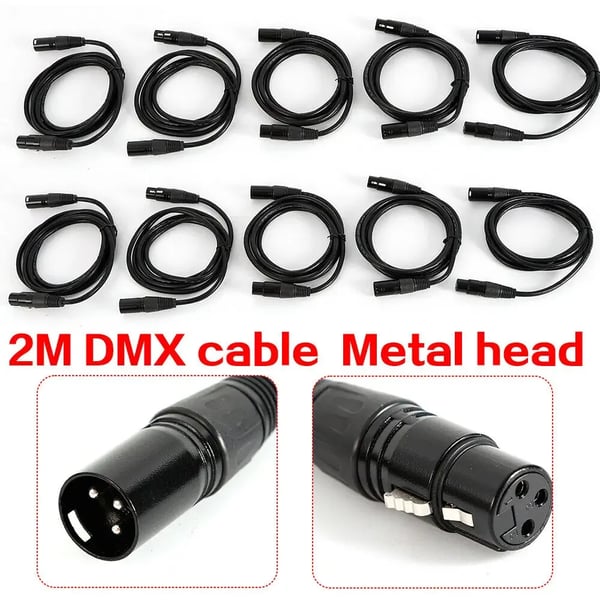 DMX-kabel - 3-polet XLR - 2 m længde - 10-pak - Til scenelys & moving heads - Skærmet, reducerer interferens - Hvid
