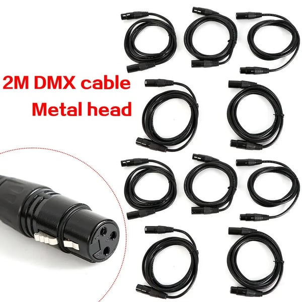 DMX-kabel - 3-polet XLR - 2 m længde - 10-pak - Til scenelys & moving heads - Skærmet, reducerer interferens - Hvid