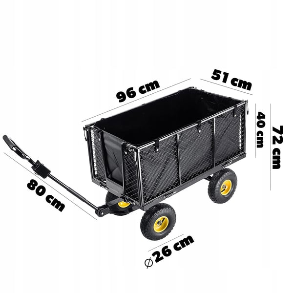 Havevogn - Transportvogn/Trailer - 450 kg Kapacitet - Med Presenning - Stor