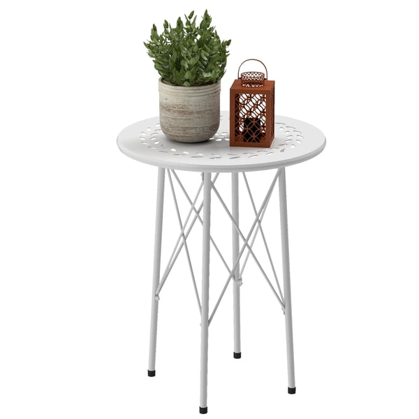 Runt Trädgårdsbord - Utebord - Ø40 x 50 cm - För inomhus och utomhus - Vit