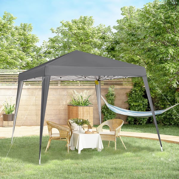 Fällbart tält - Pop-up 2,4 x 2,4 m - Vattentät - Stålram - 600D Oxford, reflekterande mylar - 3–4 pers - 2 rum - Mörkgrå