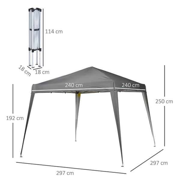 Fällbart tält - Pop-up 2,4 x 2,4 m - Vattentät - Stålram - 600D Oxford, reflekterande mylar - 3–4 pers - 2 rum - Mörkgrå