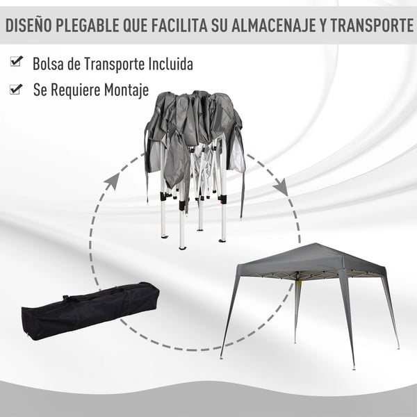 Fällbart tält - Pop-up 2,4 x 2,4 m - Vattentät - Stålram - 600D Oxford, reflekterande mylar - 3–4 pers - 2 rum - Mörkgrå