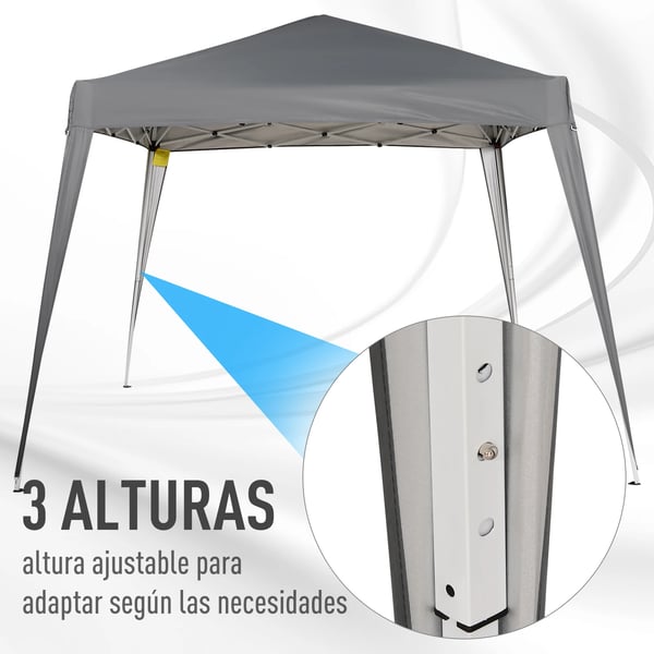 Fällbart tält - Pop-up 2,4 x 2,4 m - Vattentät - Stålram - 600D Oxford, reflekterande mylar - 3–4 pers - 2 rum - Mörkgrå