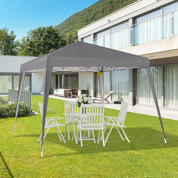 Fällbart tält - Pop-up 2,4 x 2,4 m - Vattentät - Stålram - 600D Oxford, reflekterande mylar - 3–4 pers - 2 rum - Mörkgrå