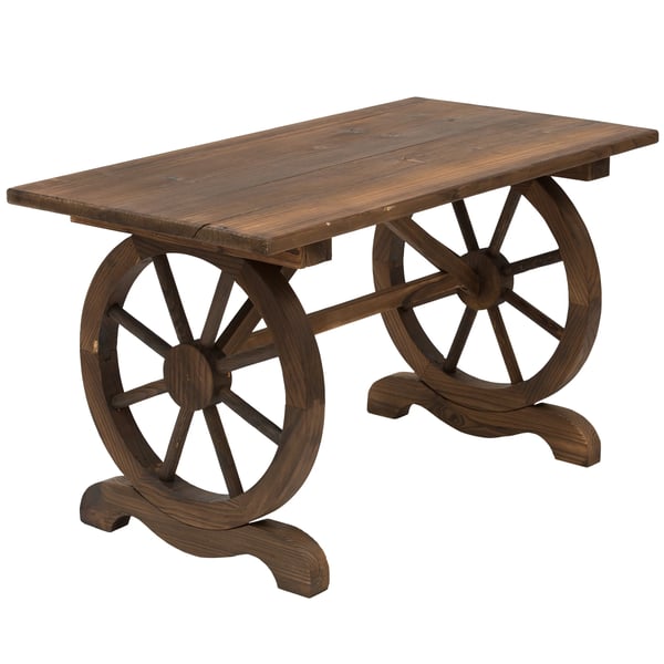 Trädgårdsbord i trä - Utomhusbord - 110 x 60 x 65 cm - Hjulformade ben - Gul
