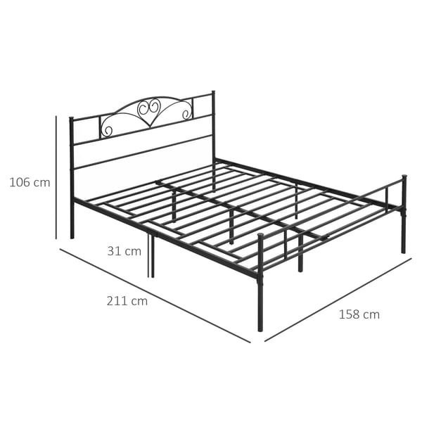 Sängram i metall - Dubbelsäng 150x200 cm - Med huvudgavel - 31 cm höjd - Utan förvaring - Självmontering