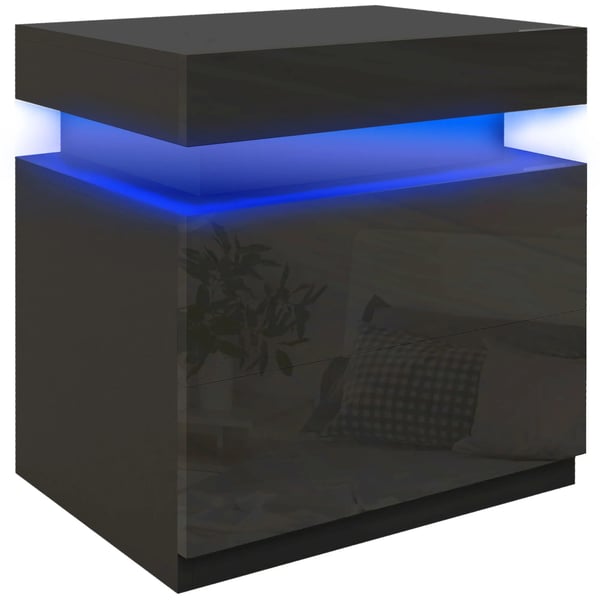 Sängbord - Nattduksbord - LED-belysning - 2 Lådor - Fjärrkontroll - 45 x 35 x 52 cm - Ljusgrå