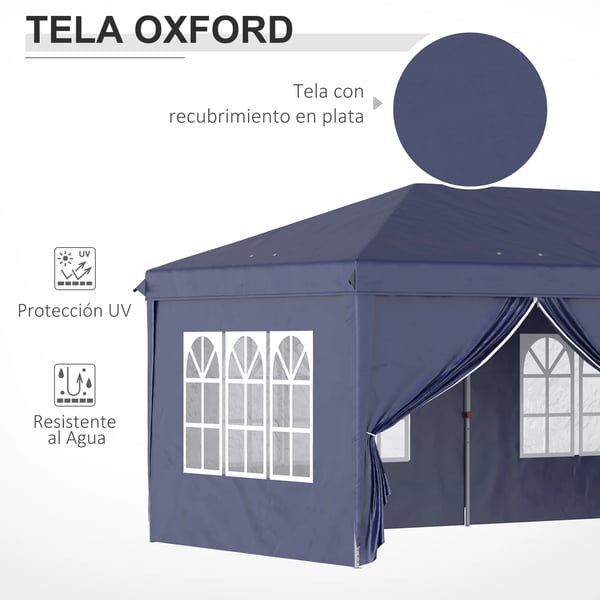 Pop-up paviljong - Fällbart partytält - 6 x 3 x 2,7 m - 4 sidoväggar, 4 fönster - Oxford-duk - Blå