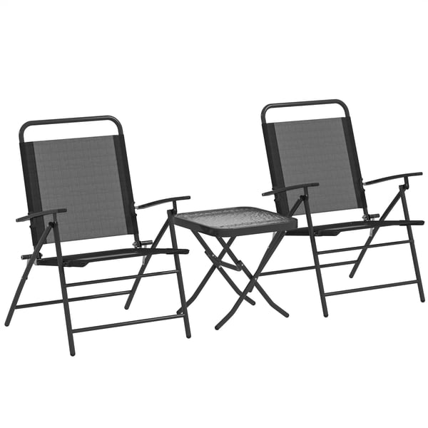 3-delars trädgårdsset - Hopfällbart bord och 2 stolar - För terrass/balkong - Utomhusmöbler - Montering krävs - Svart