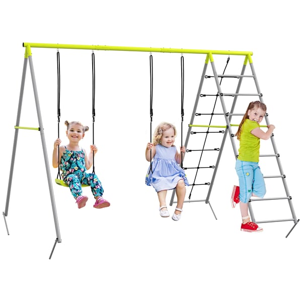 Barn gungställning - 4-i-1 gungset - Justerbar - 260x185x180 cm - Ljusgrön