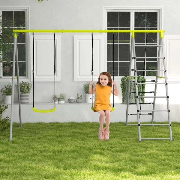 Barn gungställning - 4-i-1 gungset - Justerbar - 260x185x180 cm - Ljusgrön