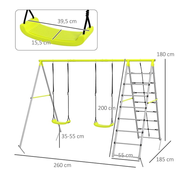 Barn gungställning - 4-i-1 gungset - Justerbar - 260x185x180 cm - Ljusgrön