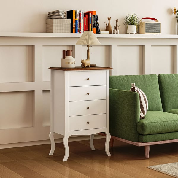Byrå - Lådbyrå - 4 lådor - Fransk stil - 60 x 40 x 98,5 cm - Sovrumsmöbel - Vit