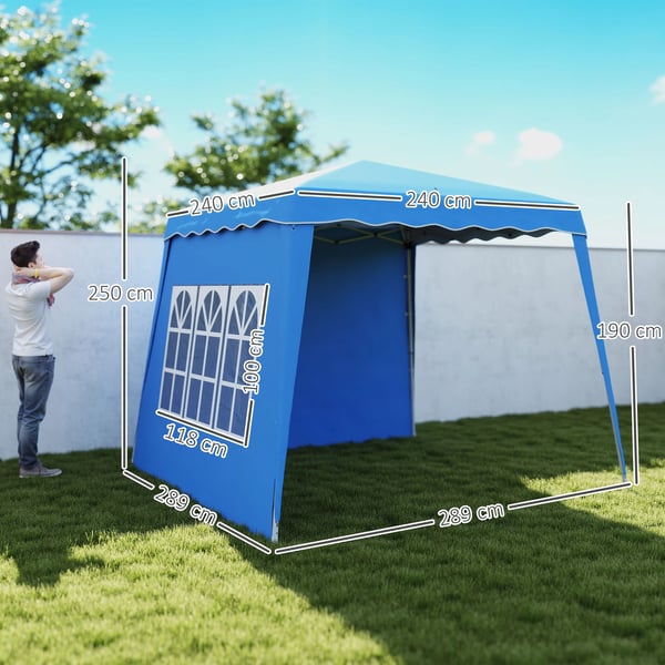 Pop up paviljong - Fällbart partytält - 2,89×2,89 m - 2 sidoväggar - Höjdjusterbar ram - Oxfordduk - Blå