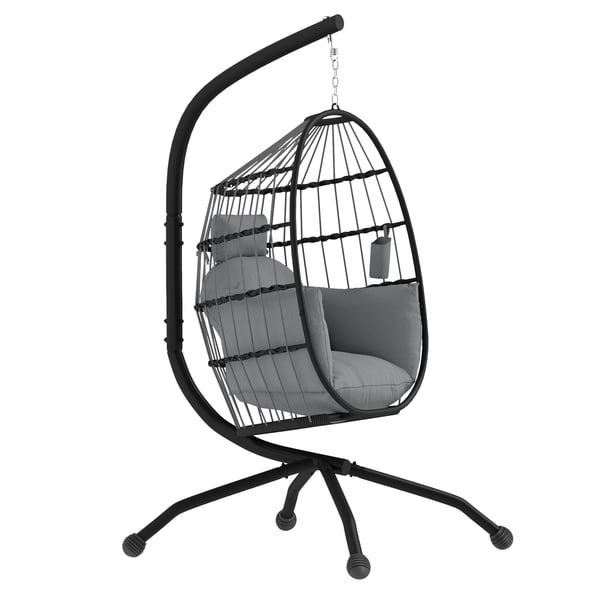 Äggstol - Hängstol med stativ - Korgdesign - Vikbar dyna - Max 120 kg - För utomhusbruk - Montering krävs - Mörkgrå