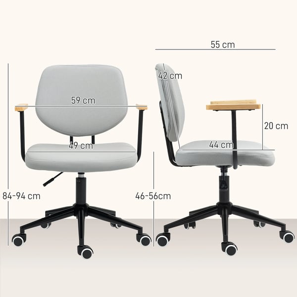 Kontorsstol - Skrivbordsstol - Träarmstöd - Justerbar Höjd - Grå