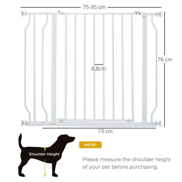 Hundgrind - Husdjursgrind - Metall - Bredd 95 cm - Höjd 76 cm - För dörröppningar och trappor - Vit