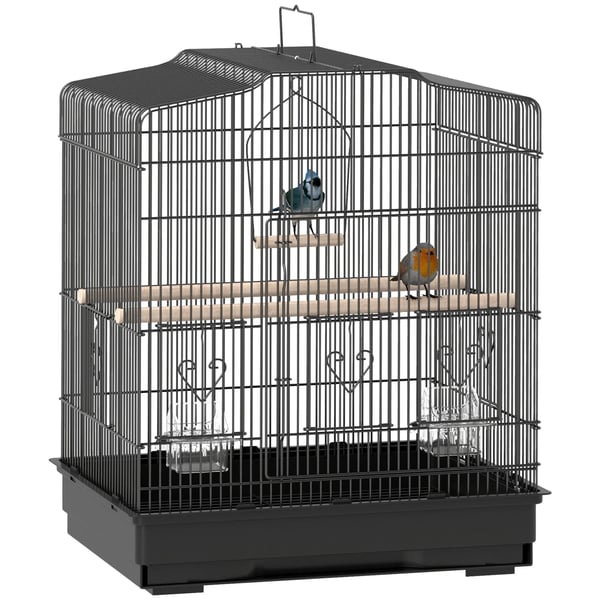 Fågelbur - Bur för fåglar - 46,5 x 36 x 59 cm - Med dörrar - Avtagbar bottenbricka - Stål/plast - Svart