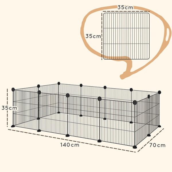 Husdjurshage - Panelstängsel 12 Paneler - Modulär DIY - Plast - 140x70x35 cm - Svart