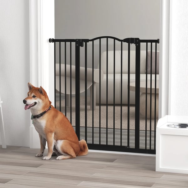 Hundgrind - Säkerhetsgrind - Justerbar bredd 74–100 cm - Höjd 94 cm - Metall - För dörrar och trappor - Svart