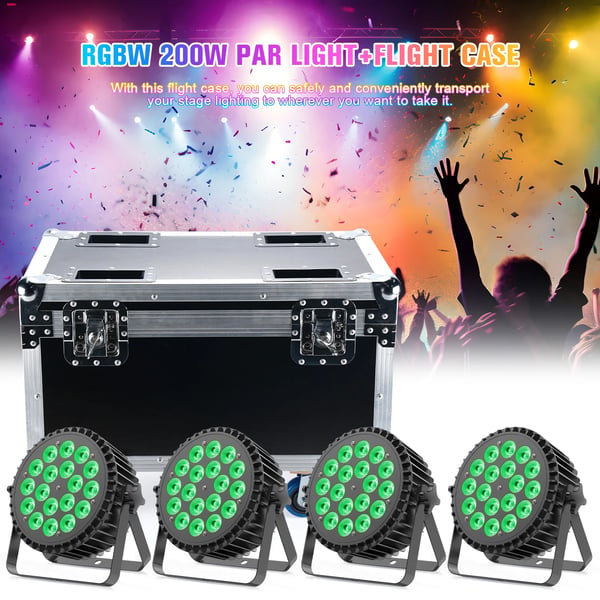 Flightcase för PAR-lampor - Heavy-duty Airline Case - För 4× 18‑LED PAR - Med hjul - 62,5×41×45,5 cm - Röd/Gul/Blå