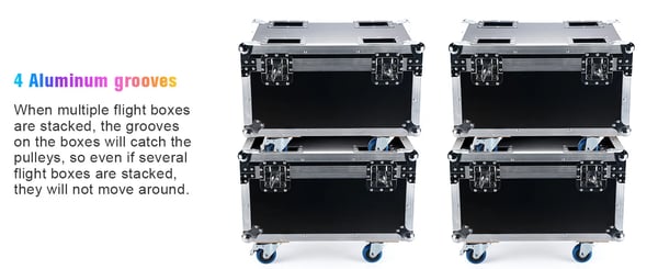 Flightcase til PAR-lys - Heavy-duty Airline Case - Til 4× 18‑LED PAR - Med hjul - 62,5×41×45,5 cm - Rød/Gul/Blå