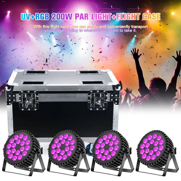 Flightcase til PAR-lys - Heavy-duty Airline Case - Til 4× 18‑LED PAR - Med hjul - 62,5×41×45,5 cm - Rød/Gul/Blå