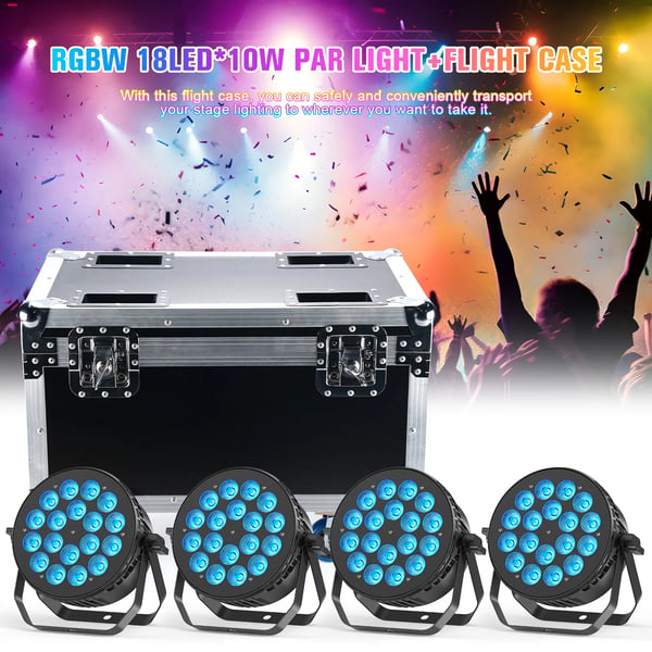 Flightcase til PAR-lys - Heavy-duty Airline Case - Til 4× 18‑LED PAR - Med hjul - 62,5×41×45,5 cm - Rød/Gul/Blå