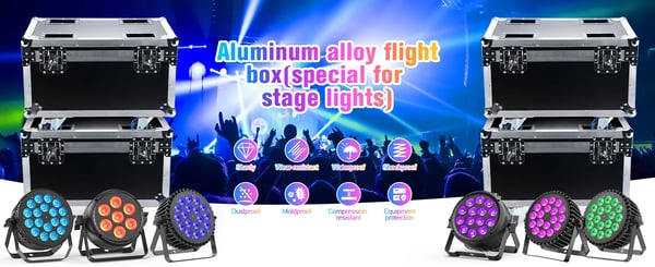 Flightcase til PAR-lys - Heavy-duty Airline Case - Til 4× 18‑LED PAR - Med hjul - 62,5×41×45,5 cm - Rød/Gul/Blå