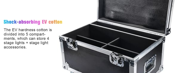 Flightcase til PAR-lys - Heavy-duty Airline Case - Til 4× 18‑LED PAR - Med hjul - 62,5×41×45,5 cm - Rød/Gul/Blå