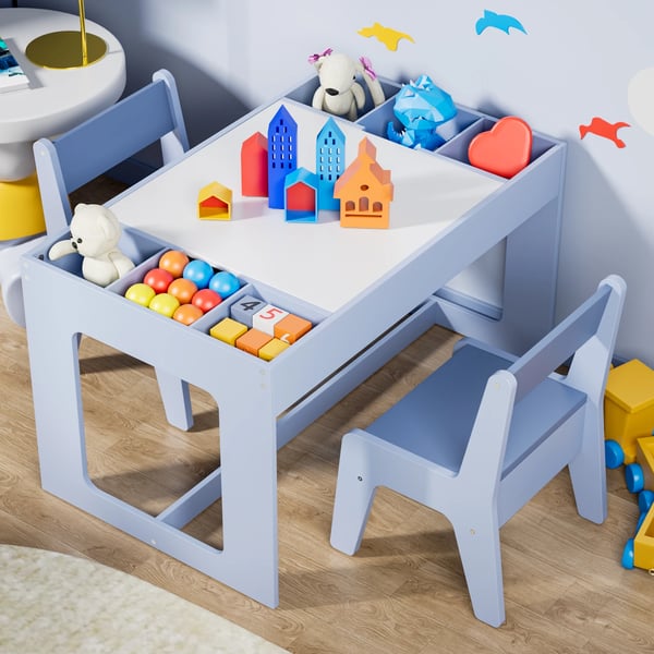 Lasten pöytä ja 2 tuolia - 3-in-1 aktiviteettipöytä - Puu - Säilytystila - Suorakulmainen - 80×49×48 cm - Taaperoille - Vaaleanvihreä