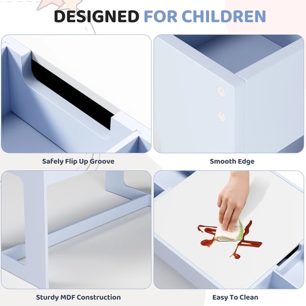 Børnebord med 2 stole - 3-i-1 aktivitetsbord - Træ - Med opbevaring - Rektangulært - 80×49×48 cm - Til småbørn - Lysegrøn
