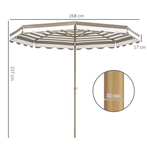 Terrassparasoll - Solparasoll - Ø 268 cm - Vinklingsbart - För Utomhus - Grå/Vit