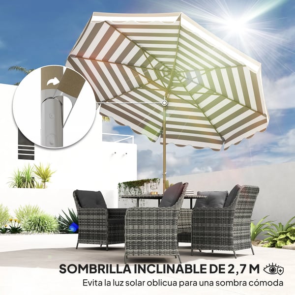 Terrassparasoll - Solparasoll - Ø 268 cm - Vinklingsbart - För Utomhus - Grå/Vit