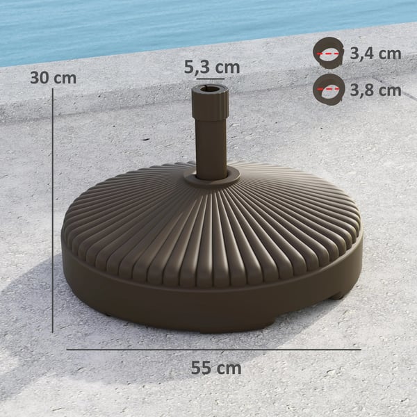 Parasollfot - Rund bas - 23 L fyllbar med vatten/sand - Upp till 28 kg - För trädgård/terrass - Brun