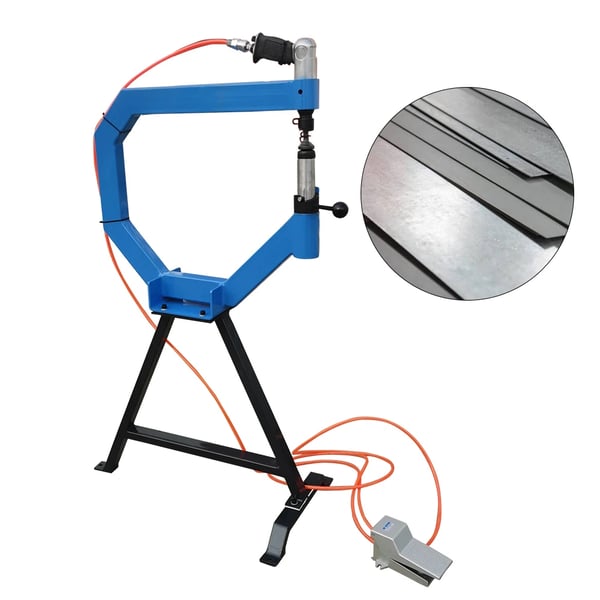 Pladeudjævningsmaskine - Pneumatisk planishing hammer - Pedal og stativ - 875–1350 o/min - Til tynd plade - Blå