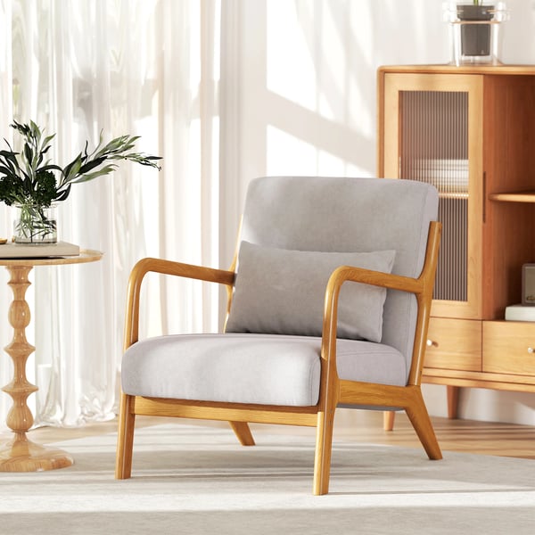 Skandinavisk fåtölj - Vardagsrumsstol - Med armstöd - Sittdyna - Maxvikt 120 kg - Mått 61 x 78 x 76 cm - Montering - Ljusgrå