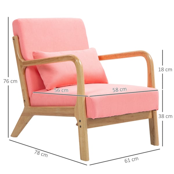 Nordisk fåtölj - Vardagsrumsstol - Armstöd - Dyna - Maxbelastning 120 kg - 61×78×76 cm - Montering krävs - Rosa