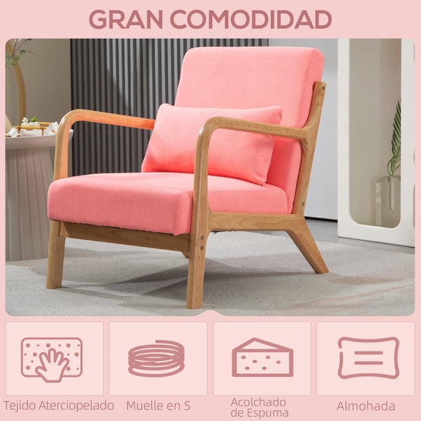 Nordisk fåtölj - Vardagsrumsstol - Armstöd - Dyna - Maxbelastning 120 kg - 61×78×76 cm - Montering krävs - Rosa
