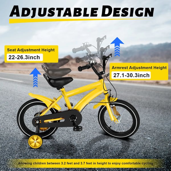 Børnecykel - 35 cm hjul - Med støttehjul & kurv - Til piger & drenge 3–7 år - Gul